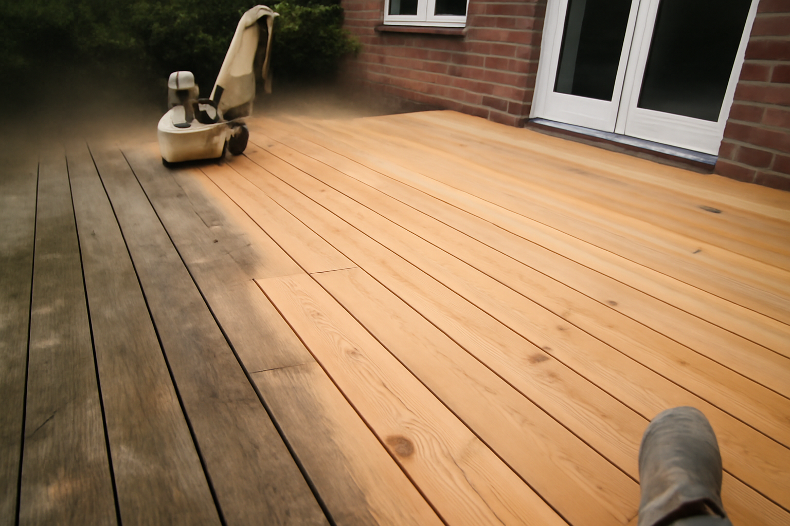Illustration af: Forvandl din træterrasse med professionel slibning