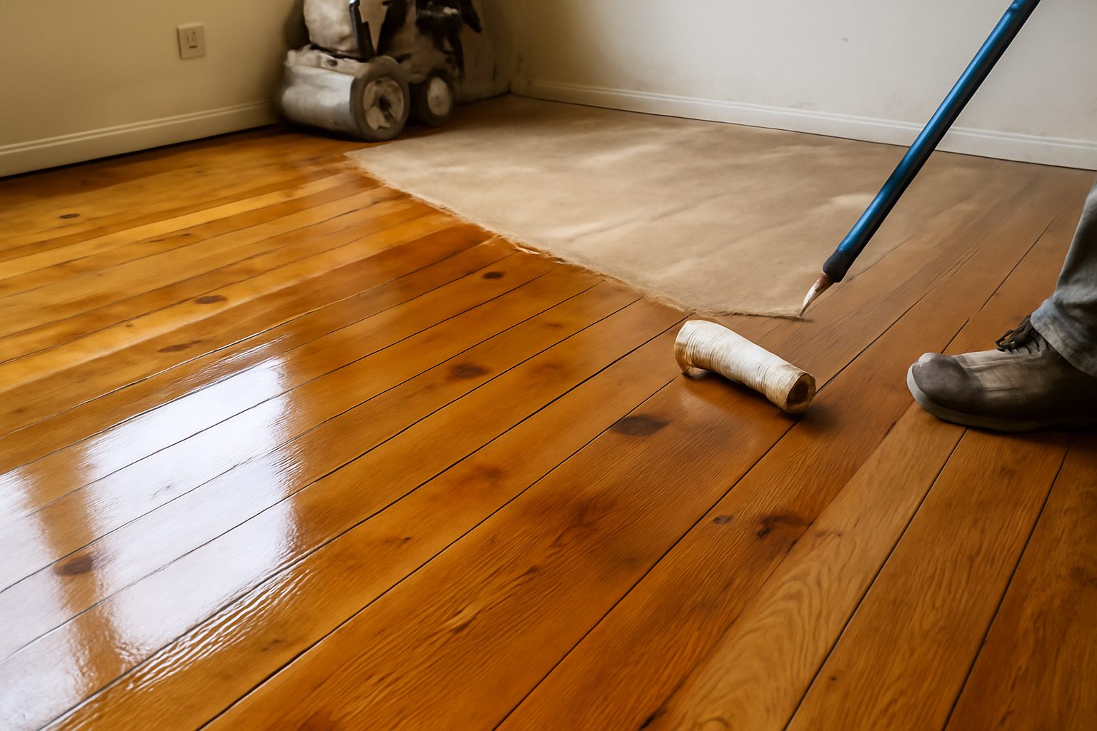 Illustration af: Lakering af gulv uden slibning: en hurtig og økonomisk løsning