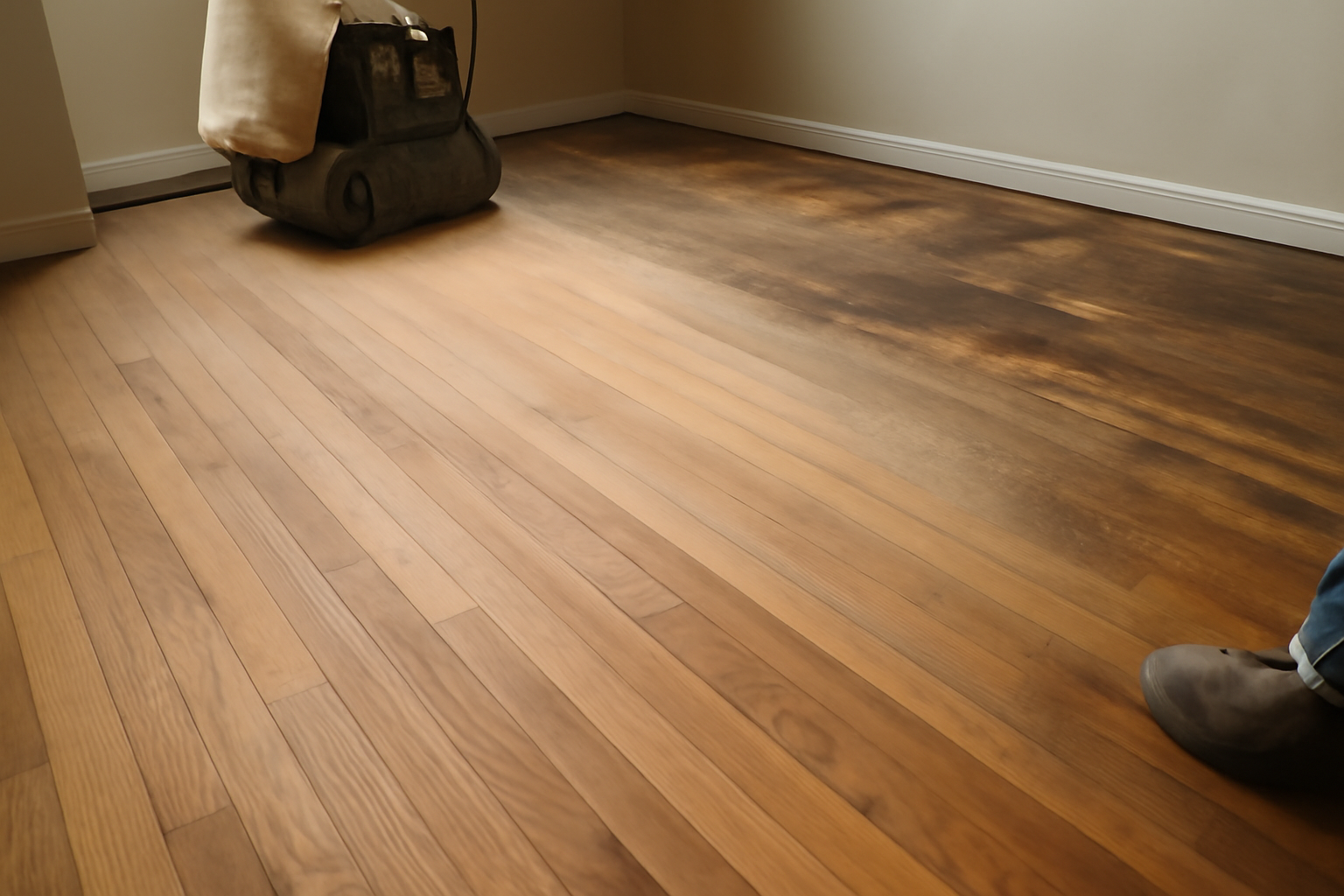 Illustration af: Når trægulvet drukner: sådan redder du det fra vandskade