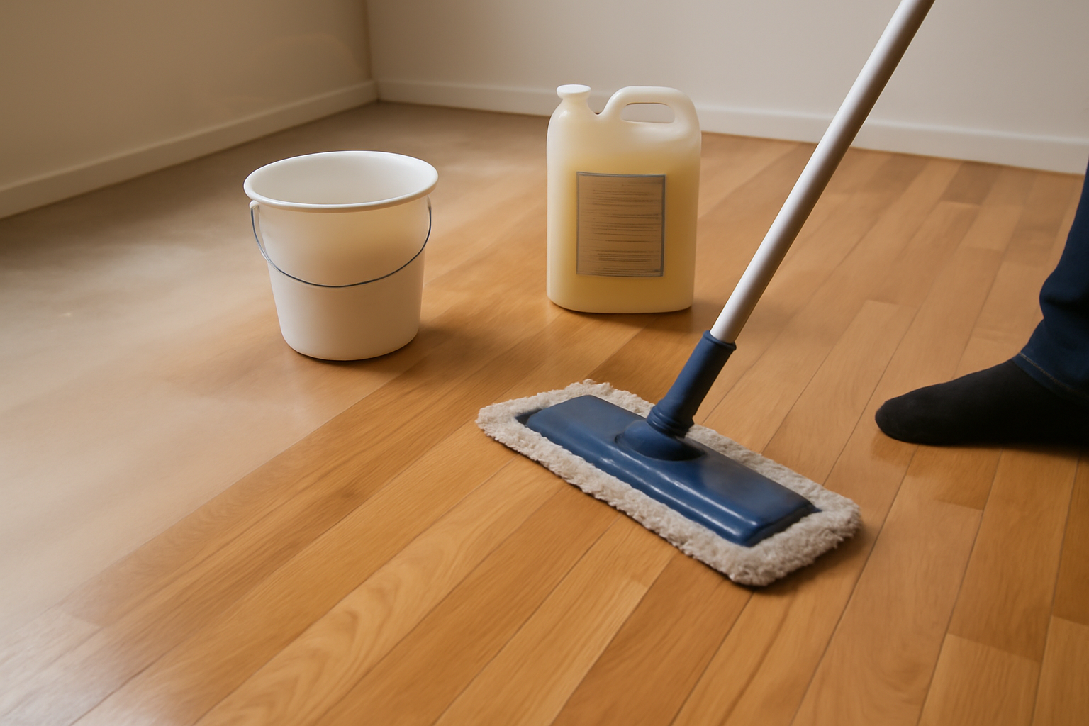 Illustration af: Skånsom rengøring af lakeret trægulv: sådan undgår du vandskader