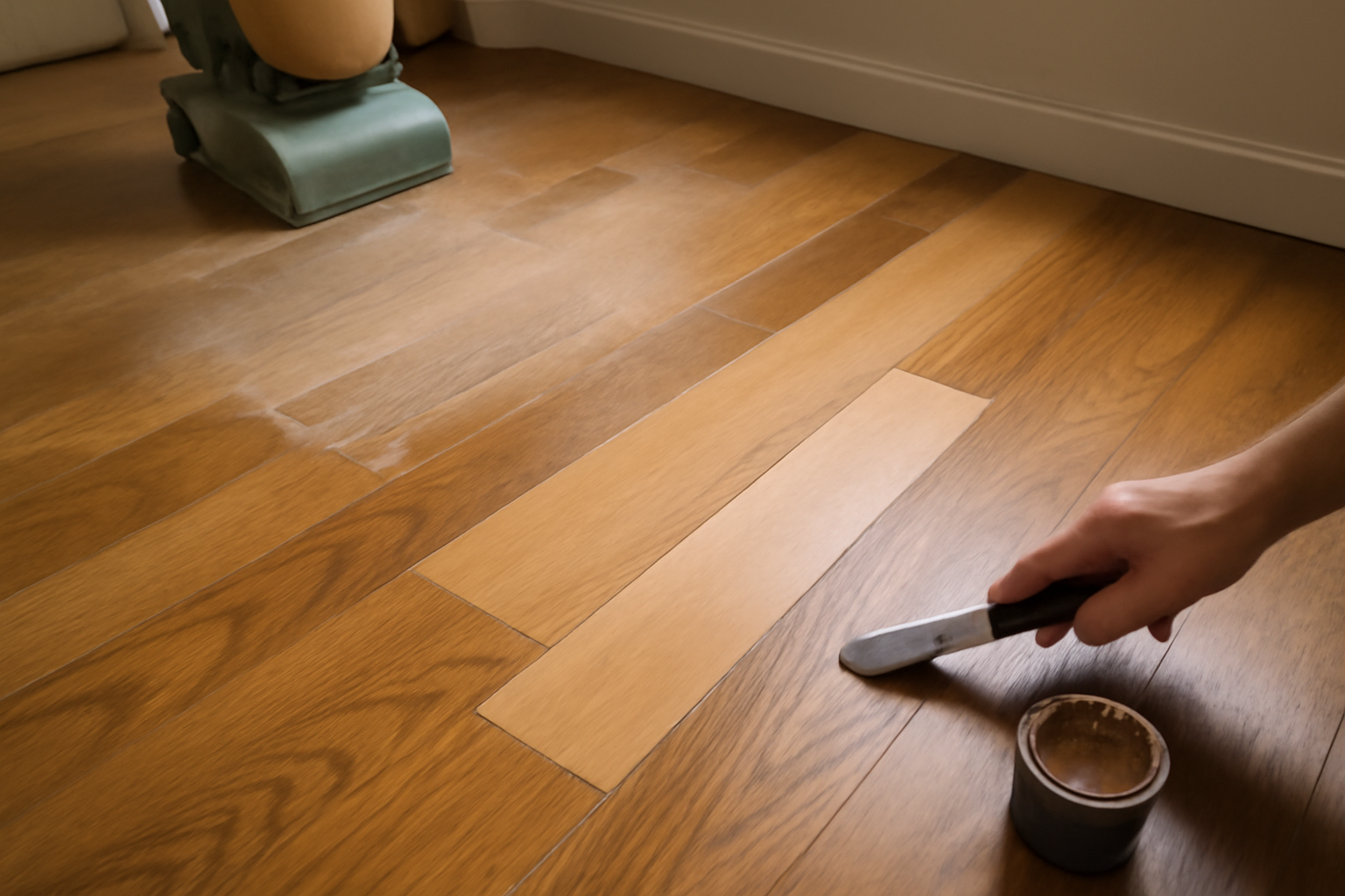 Illustration af: Slip af med ridser i lakeret trægulv på den nemme måde